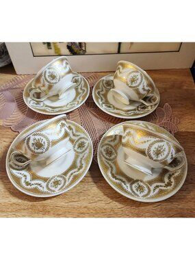 Castleton China Majestic Tea Cups & Saucers Elegant Gold 4 Sets